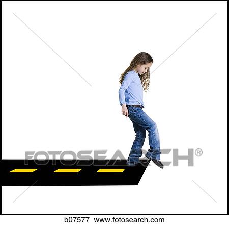 Young girl stepping off road View Large Photo Image Stock Photo - Young girl stepping off road. Fotosearch