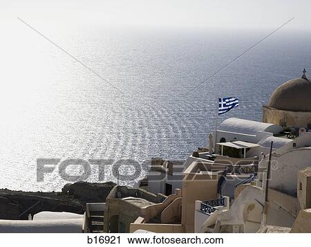 Aerial view of water and village with flag in Greece View Large Photo Image Stock Image - Aerial view of water and village with flag in Greece. Fotosearch