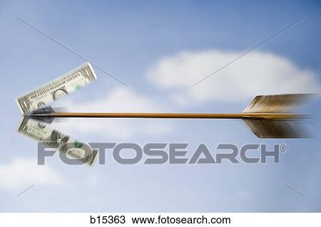 Stock Image - Arrow slicing American one dollar bill. Fotosearch