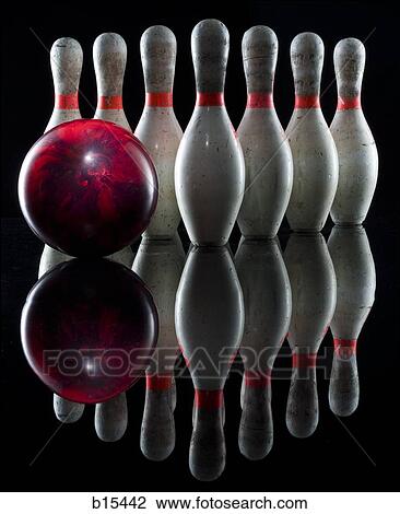 Stock Image - Bowling pins and bowling ball. Fotosearch
