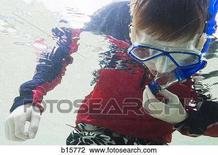 Boy underwater with goggles and snorkel View Large Photo Image Stock Image - Boy underwater with goggles and snorkel. Fotosearch