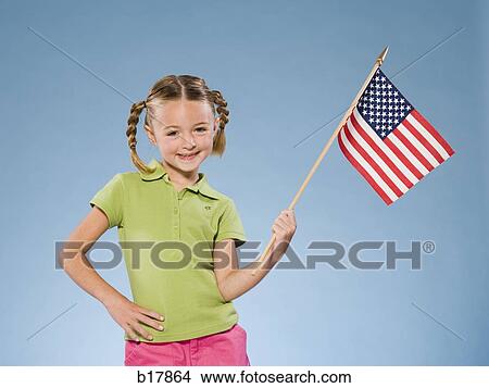 Child with American flag. View Large Photo Image Picture - Child with American flag.. Fotosearch
