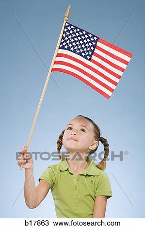 Child with American flag. View Large Photo Image Stock Image - Child with American flag.. Fotosearch