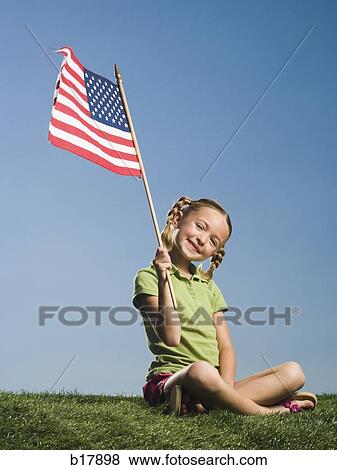 Child with American flag. View Large Photo Image Stock Photo - Child with American flag.. Fotosearch