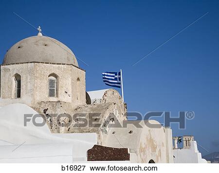 Church in Greece with waving flag View Large Photo Image Stock Photo - Church in Greece with waving flag. Fotosearch