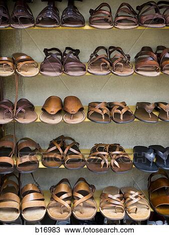 Closeup of rows of leather sandals View Large Photo Image Stock Image - Closeup of rows of leather sandals. Fotosearch