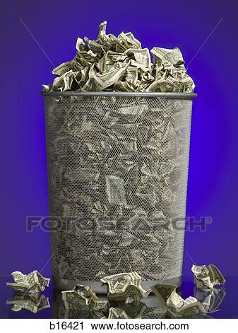 Crumpled money in waste paper basket View Large Photo Image Stock Image - Crumpled money in waste paper basket. Fotosearch
