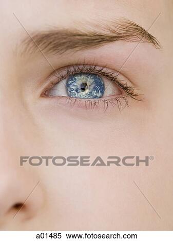 Detailed view of eye with earth reflection View Large Photo Image Stock Photography - Detailed view of eye with earth reflection. Fotosearch