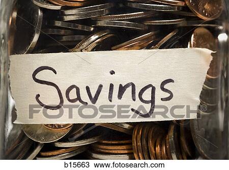 Detailed view of glass jar with change and savings label View Large Photo Image Stock Image - Detailed view of glass jar with change and savings label. Fotosearch