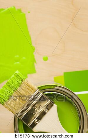 Detailed view of green paint with brush on can and paint chips View Large Photo Image Stock Image - Detailed view of green paint with brush on can and paint chips. Fotosearch