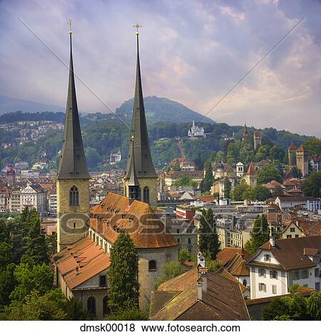 Stock Photo - European city skyline aerial view. Fotosearch