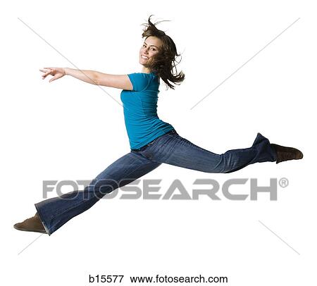 Female dancer leaping and smiling View Large Photo Image Stock Photo - Female dancer leaping and smiling. Fotosearch