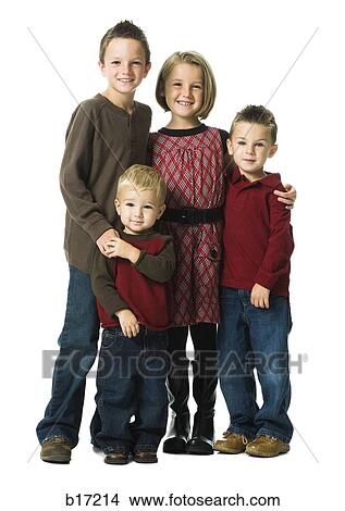 Four children posing and smiling View Large Photo Image Picture - Four children posing and smiling. Fotosearch