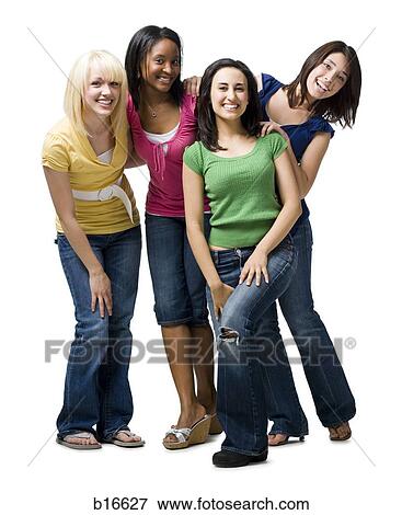 Four women hugging and smiling View Large Photo Image Stock Photo - Four women hugging and smiling. Fotosearch