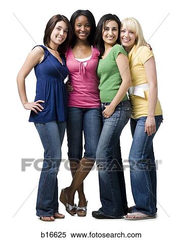 Stock Photography - Four women hugging and smiling. Fotosearch