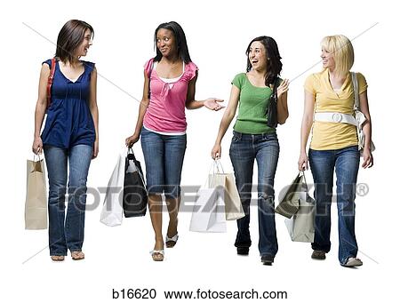 Four women with shopping bags smiling View Large Photo Image Stock Image - Four women with shopping bags smiling. Fotosearch