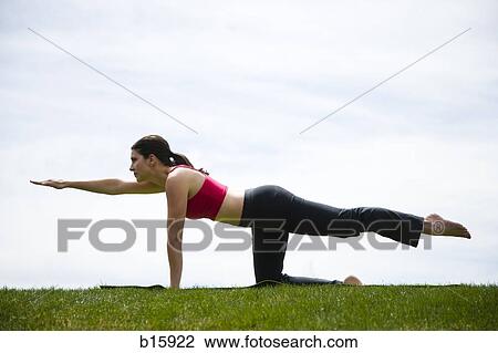 Full length profile of woman stretching on grass outdoors View Large Photo Image Stock Image - Full length profile of woman stretching on grass outdoors. Fotosearch