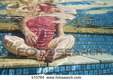 Picture - Girl sitting in pool waist down. Fotosearch