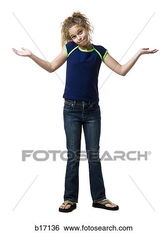 Girl standing and shrugging View Large Photo Image Stock Photograph - Girl standing and shrugging. Fotosearch