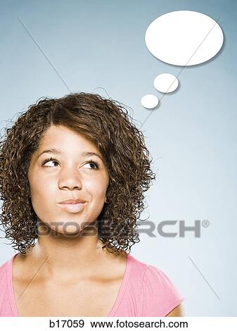 Girl with blank thought balloon View Large Photo Image Stock Photo - Girl with blank thought balloon. Fotosearch