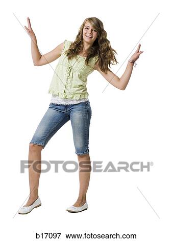 Girl with braces dancing and smiling with arms up View Large Photo Image Stock Photo - Girl with braces dancing and smiling with arms up. Fotosearch