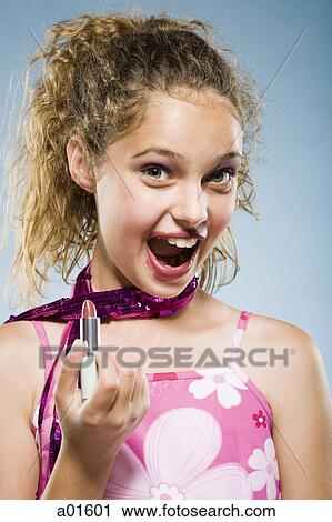 Girl with smeared lipstick smiling View Large Photo Image Stock Image - Girl with smeared lipstick smiling. Fotosearch