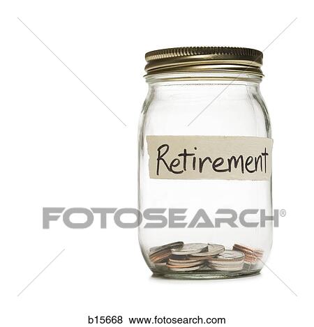 Glass jar with change and Retirement label View Large Photo Image Stock Photo - Glass jar with change and Retirement label. Fotosearch