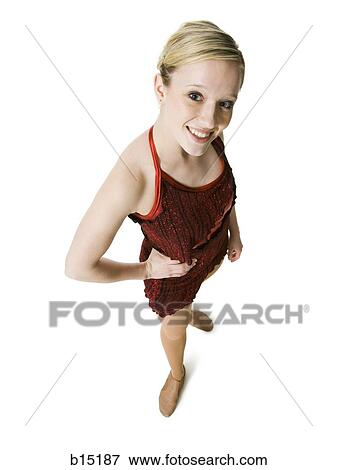 High angle view of woman smiling View Large Photo Image Stock Photo - High angle view of woman smiling. Fotosearch