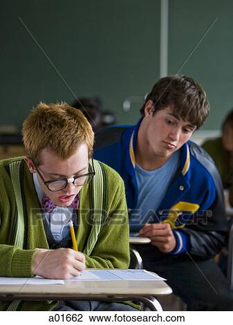 Jock cheating off a nerd. View Large Photo Image Stock Image - Jock cheating off a nerd.. Fotosearch