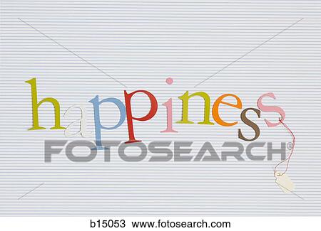 Stock Image - Letters spelling Happiness with price tag attached. Fotosearch