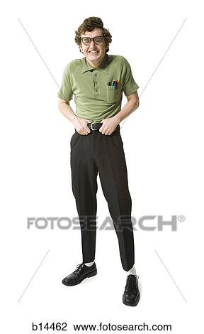 Male nerd with eyeglasses holding belt smiling View Large Photo Image Stock Image - Male nerd with eyeglasses holding belt smiling. Fotosearch