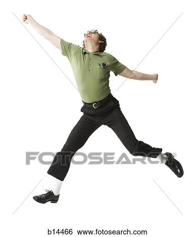 Male nerd with eyeglasses jumping View Large Photo Image Stock Photograph - Male nerd with eyeglasses jumping. Fotosearch