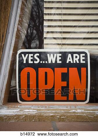 Open sign in window with horizontal blinds View Large Photo Image Stock Image - Open sign in window with horizontal blinds. Fotosearch