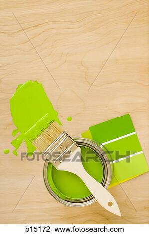 Overhead view of green paint with brush on can and paint chips View Large Photo Image Stock Image - Overhead view of green paint with brush on can and paint chips. Fotosearch