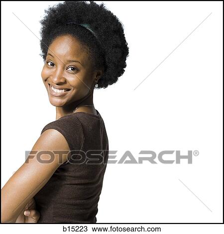 Stock Image - Portrait of a woman smiling. Fotosearch