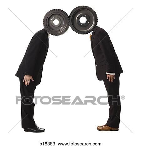 Profile of two businessmen with cogs for heads View Large Photo Image Stock Image - Profile of two businessmen with cogs for heads. Fotosearch