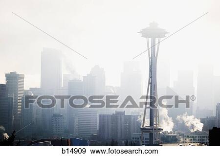 Space Needle in Seattle Washington with haze View Large Photo Image Stock Photo - Space Needle in Seattle Washington with haze. Fotosearch