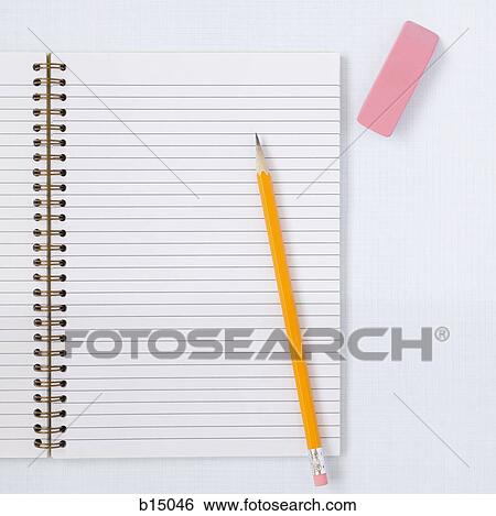 Spiral notebook with pencil and eraser View Large Photo Image Stock Photograph - Spiral notebook with pencil and eraser. Fotosearch