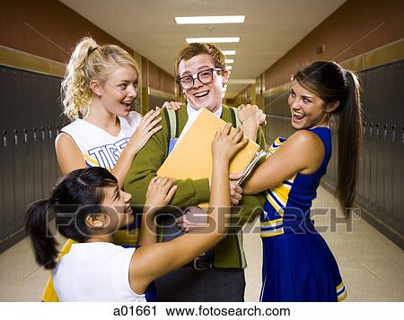 Three female and one male High School Students. View Large Photo Image Stock Image - Three female and one male High School Students.. Fotosearch