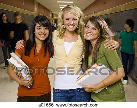 Three female High School Students. View Large Photo Image Stock Photograph - Three female High School Students.. Fotosearch
