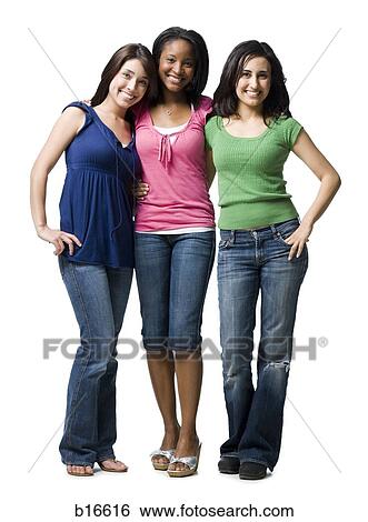 Three women hugging and smiling View Large Photo Image Stock Photograph - Three women hugging and smiling. Fotosearch