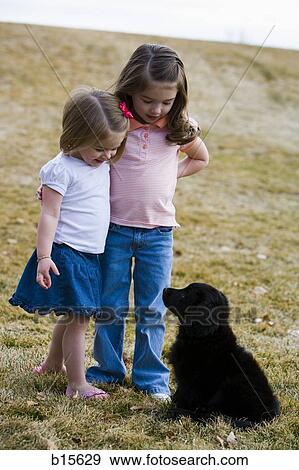 Two girls hugging with puppy outdoors View Large Photo Image Stock Photo - Two girls hugging with puppy outdoors. Fotosearch