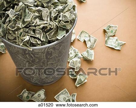 Waste paper basket with crumpled money View Large Photo Image Stock Image - Waste paper basket with crumpled money. Fotosearch