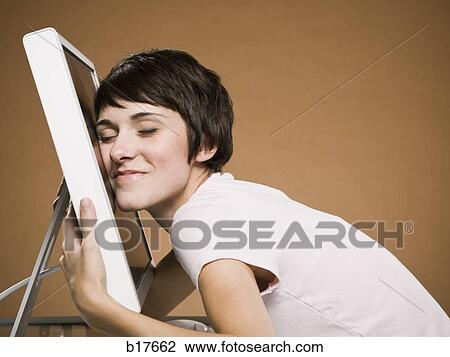 Woman hugging computer monitor View Large Photo Image Stock Image - Woman hugging computer monitor. Fotosearch