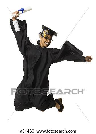 Woman in graduation gown and Blank Sign with diploma jumping View Large Photo Image Stock Image - Woman in graduation gown and Blank Sign with diploma jumping. Fotosearch