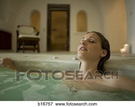 Woman in hot tub indoors View Large Photo Image Stock Photo - Woman in hot tub indoors. Fotosearch