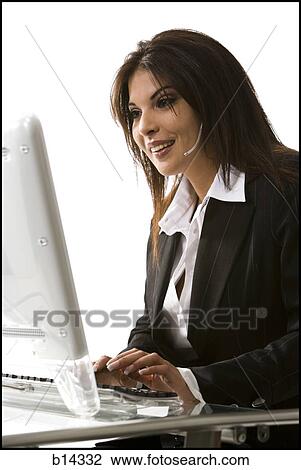 Woman on computer View Large Photo Image Stock Image - Woman on computer. Fotosearch