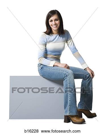 Woman sitting on blank sign View Large Photo Image Stock Photo - Woman sitting on blank sign. Fotosearch
