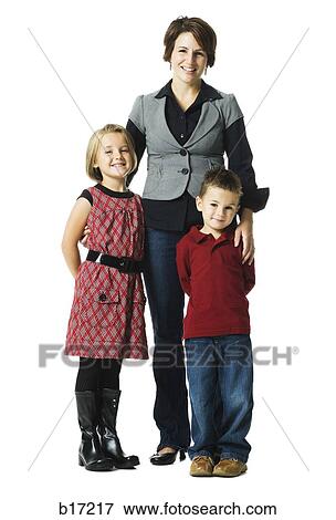 Woman with two children smiling View Large Photo Image Stock Photo - Woman with two children smiling. Fotosearch