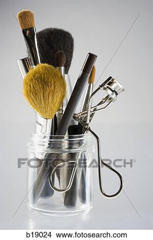 Picture - Assorted makeup brushes and cosmetics instruments.. Fotosearch